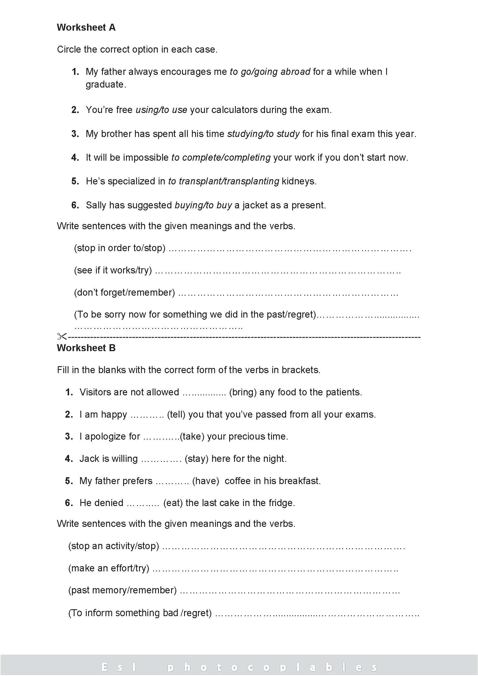 gerunds and infinitives practice 2