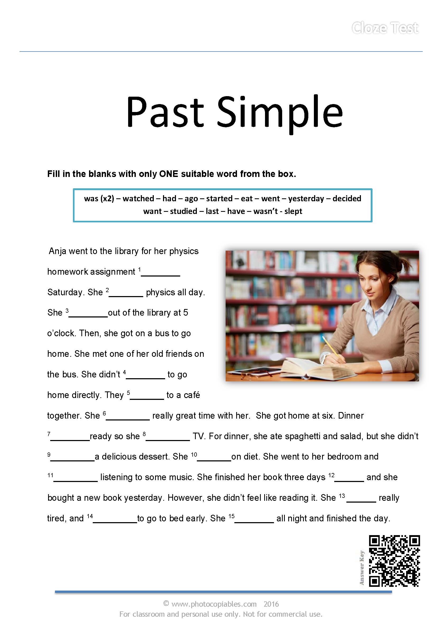 past simple cloze test version 2