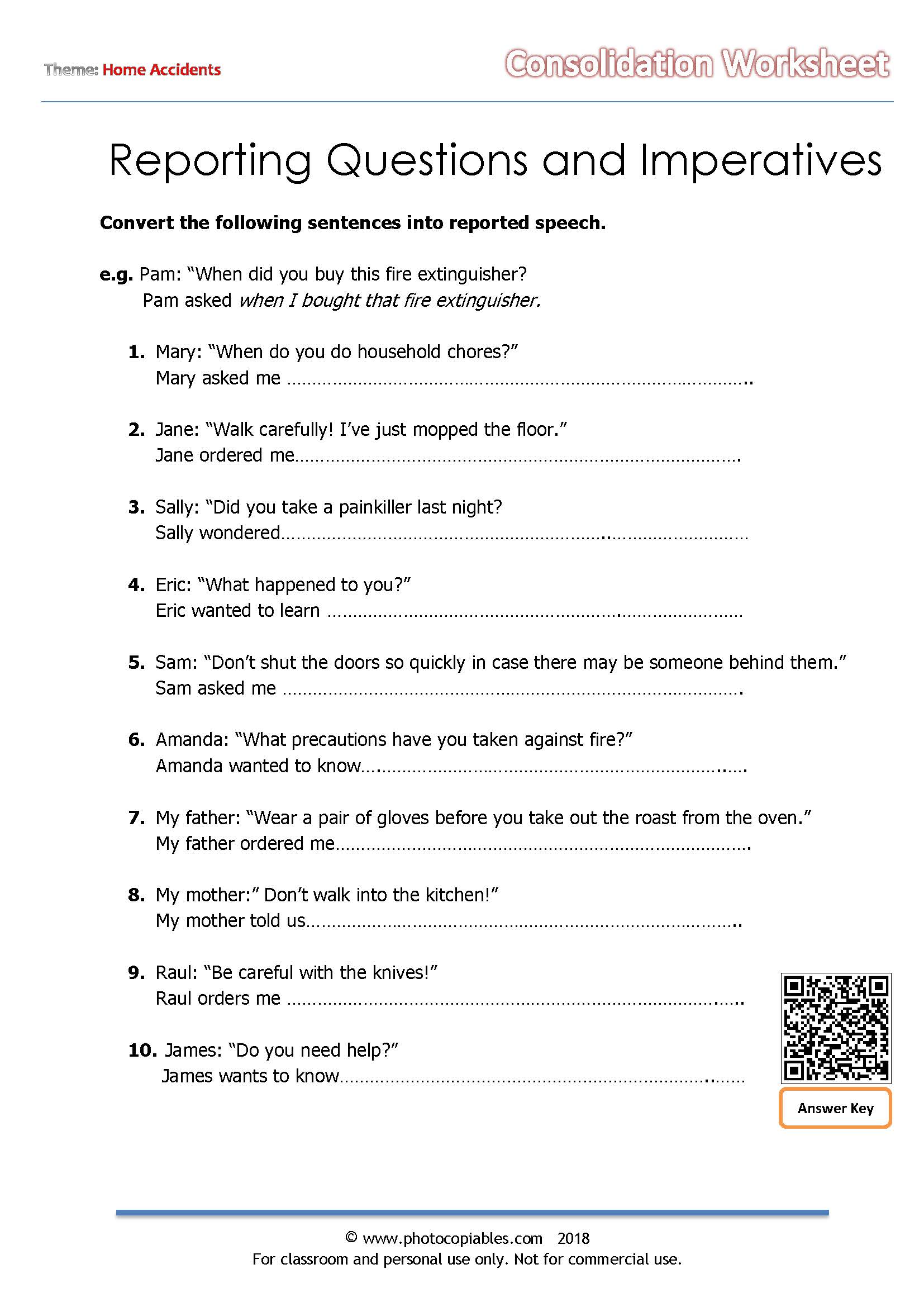 reporting questions and imperatives consolidation worksheet