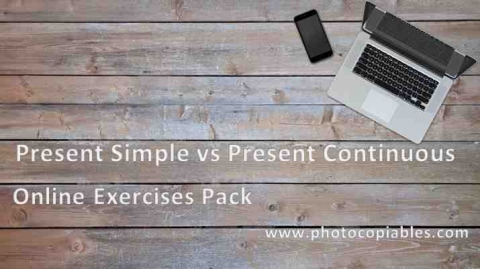 present simple vs present continuous online exercises pack cover