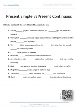 Present simple present continuous_leisure time activities_consolidation worksheet