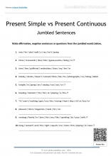 present simple vs present continuous_jumbled-sentences_consolidation worksheet